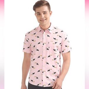 Aeropostal Toucan Print Button Down Short Sleeve Shirt Size S